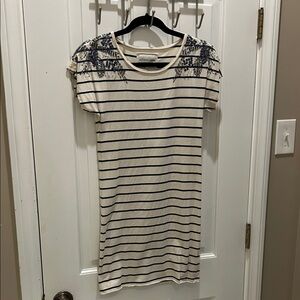 Anthropologie Navy and Cream Striped Mini Dress
